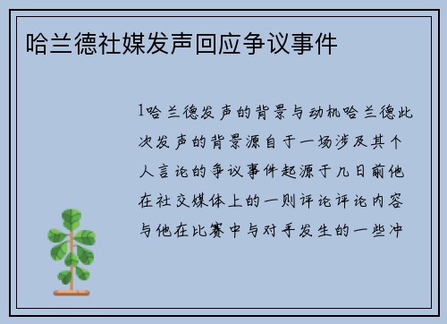 哈兰德社媒发声回应争议事件